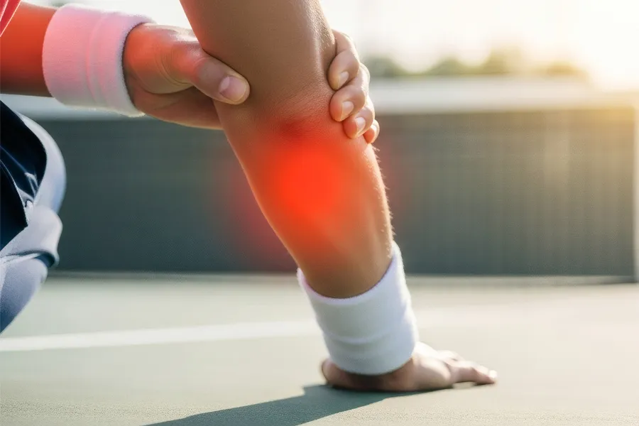 Tennis-Elbow-Clinic A man experiencing tennis elbow on the court. Schedule tennis elbow treatment from Stephen Beyer, DC in Mokena.